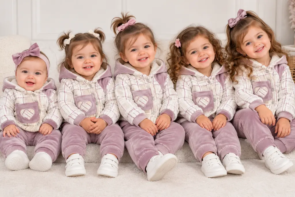 Five Girls in Matching Lavender Plaid Outfits.png.webp