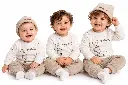 Three Smiling Babies in Matching Bonjour Outfits.png.webp