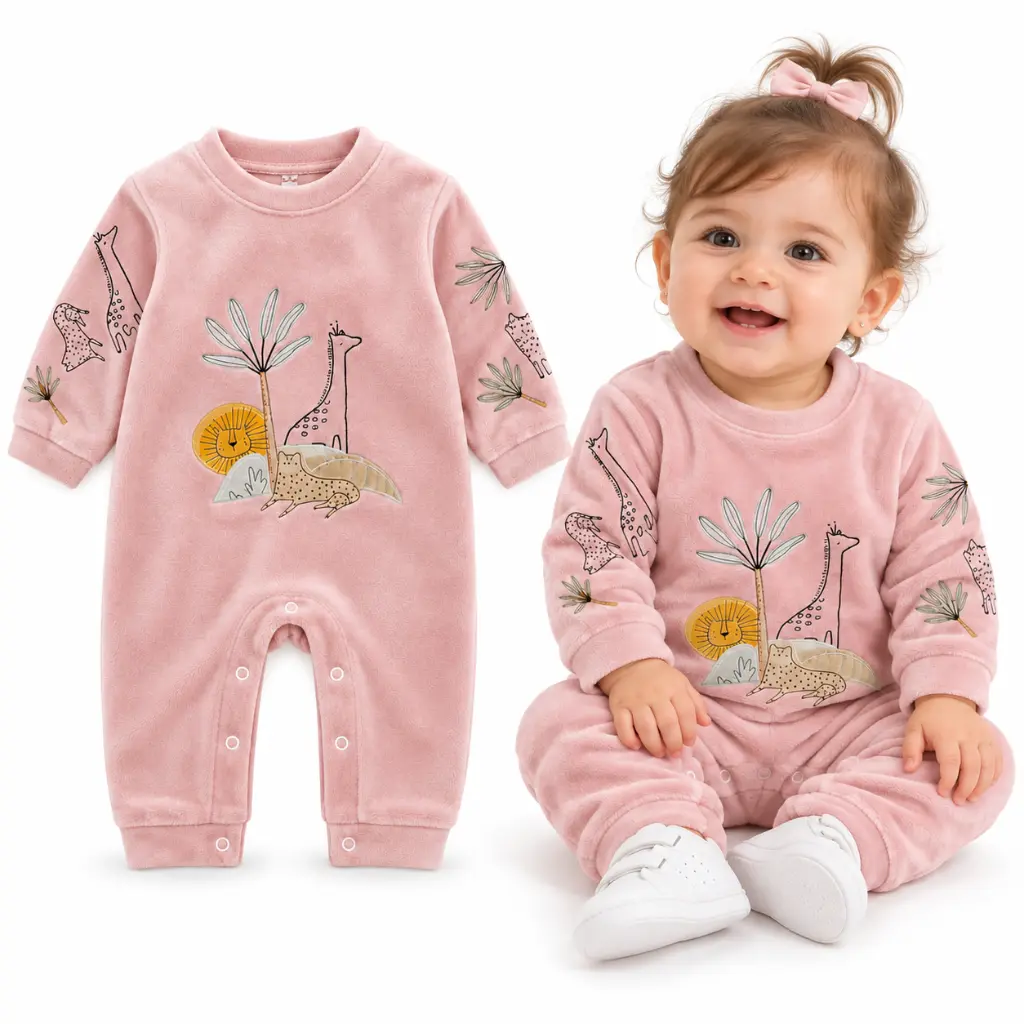 Pink Safari Romper_ Product and Baby Model.png.webp