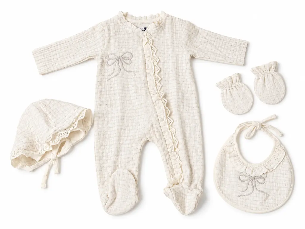Cream Baby Layette Set Flat Lay.png.webp