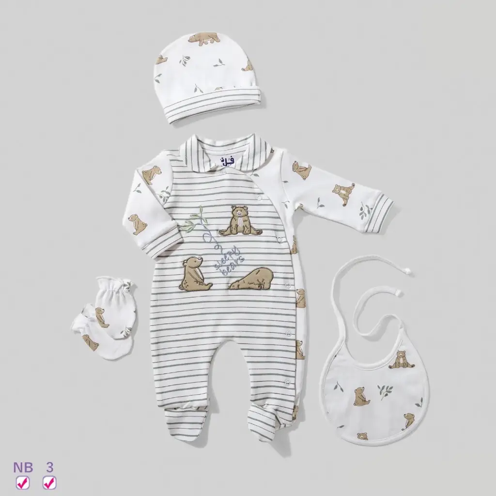 4-Piece Interlock Baby Bear Bodysuit Set 15827