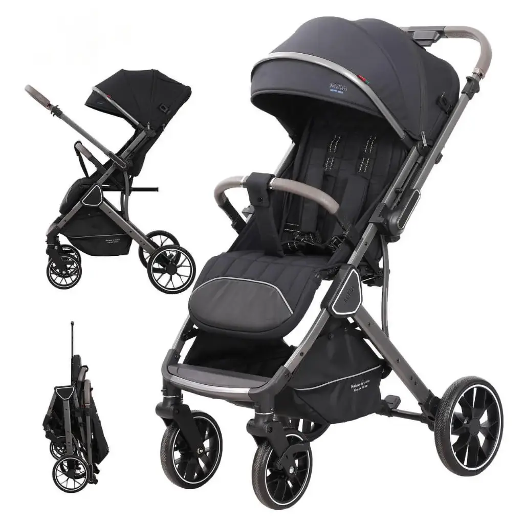 Kidilo K101 Baby Stroller with Reversible Handle and 360° Swivel Wheels Black