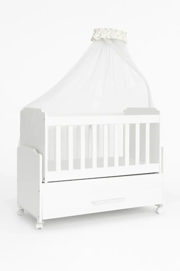 Cool Baby 903 Baby Crib 110×60 with Rocking Function, Drawer and Wheels - White