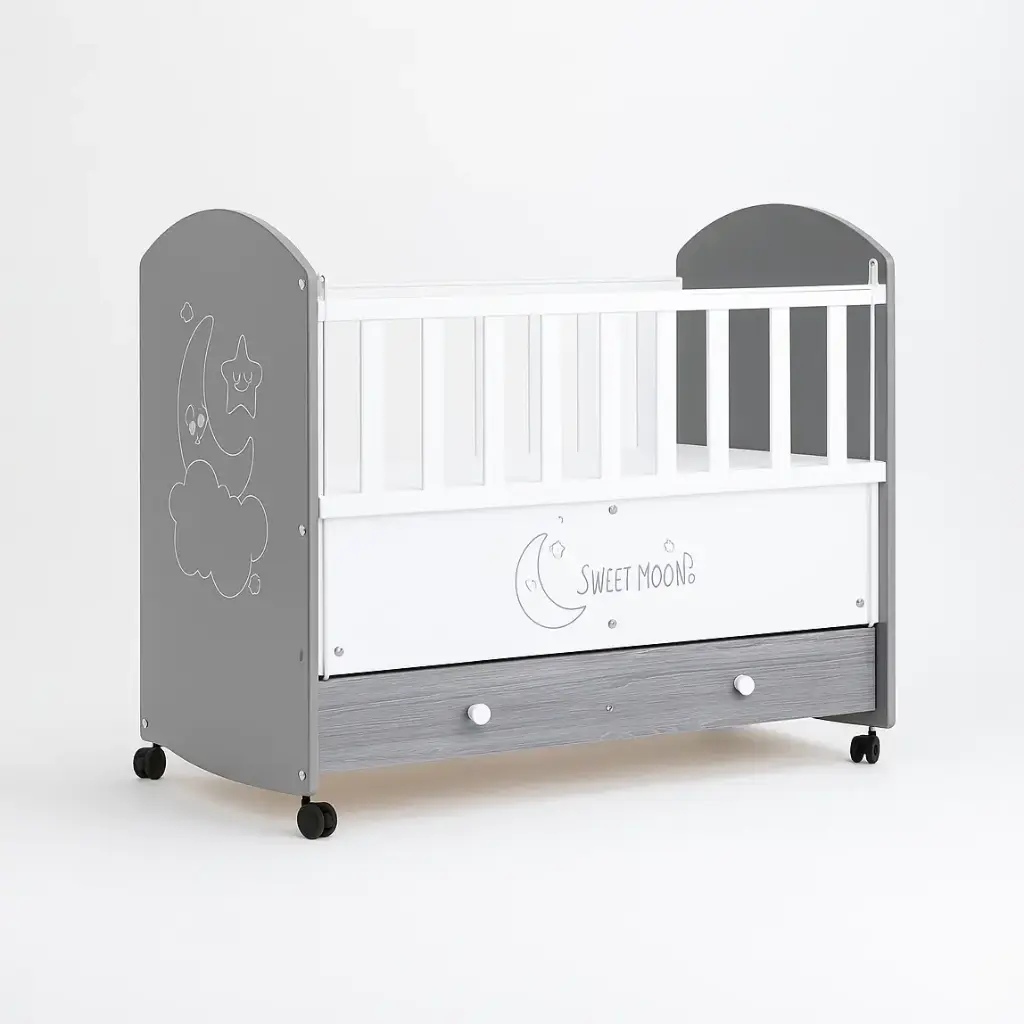  Cool Baby 623 Baby Crib bed 110×60 with Drawer, Wheels and Mosquito Net - White