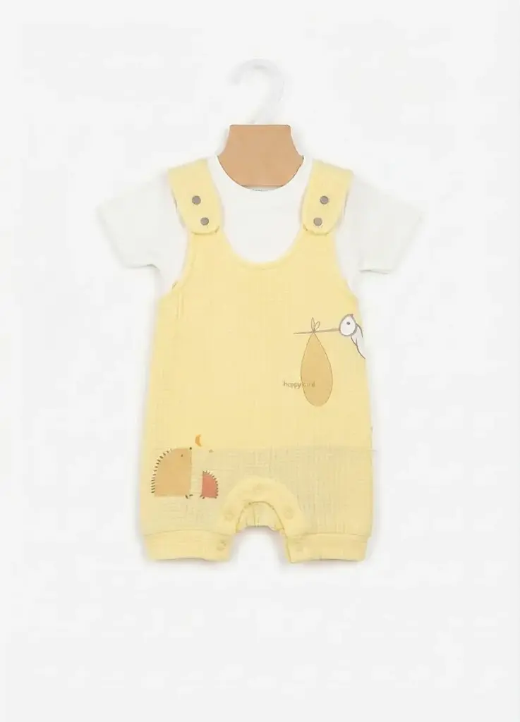 2-Piece Bird & Hedgehog Short-Sleeve Romper 0554
