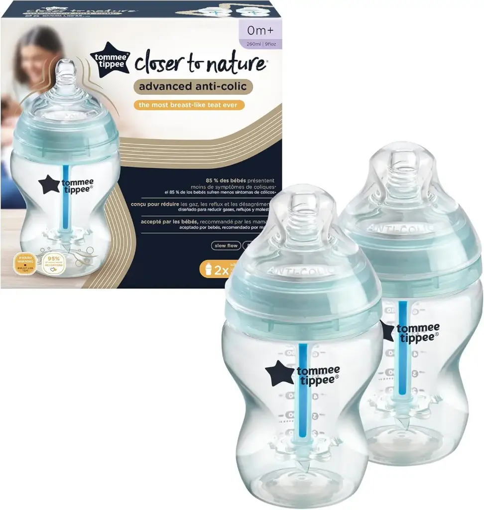 Tommee Tippee Advanced Anti-Colic Feeding Bottles x 260ml With Slow Flow Teat 0m+ x 2 Pieces Per Pack - 25252