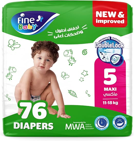 Fine Baby Diapers, Size 5 (Maxi), 76 Count 