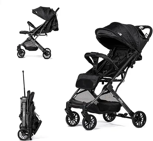 Kidilo Pro K8 baby stroller, lightweight and equipped with a trolley handle for easy pulling after folding. (black)
