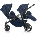 Italian Brevi Twins Baby Stroller Independent Seats, Double Canopy Shock-Resistant Wheels 5 Point Safety Harness Large Storage Basket