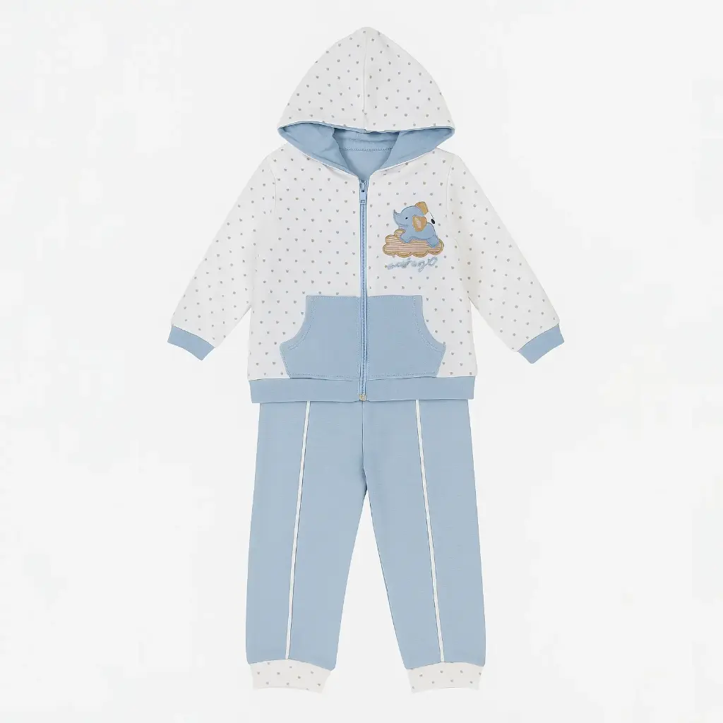 FULL MOON Pajama 2-Piece Interlock Cotton with Zipper for Newborn 17403