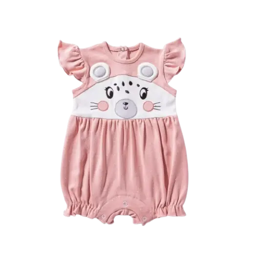 FULL MOON Cotton Short Salopette with Embroidery – Baby Cheetah 15756