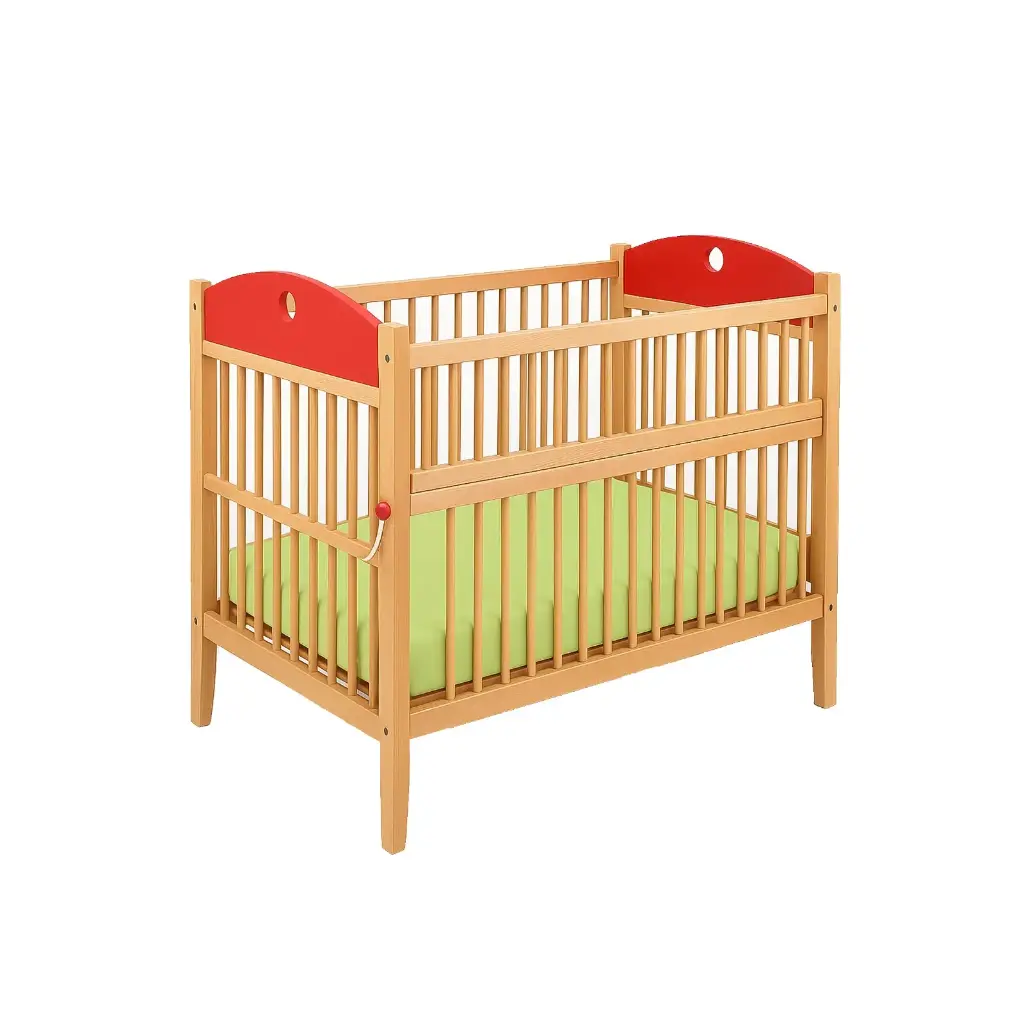 Edu Fun Wooden Baby Bed with Movable Side and Mattress 120x65