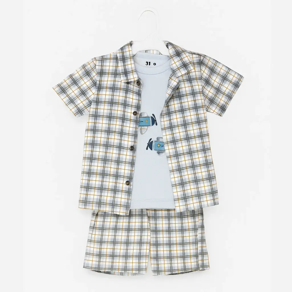Shorts set, Airplane checkered 3-piece 9228