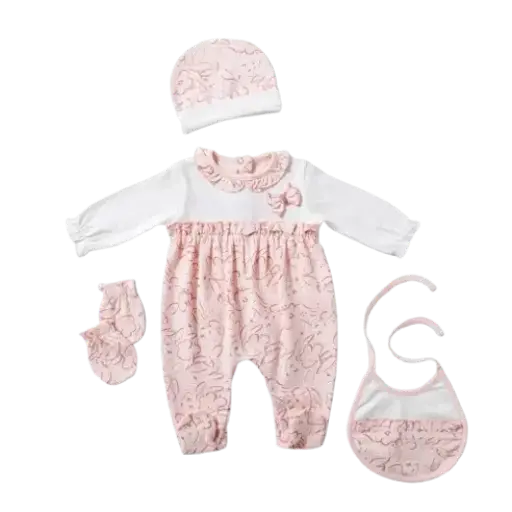 [10878] 4-Piece Interlock Salopette Set – Snow Flowers 15838