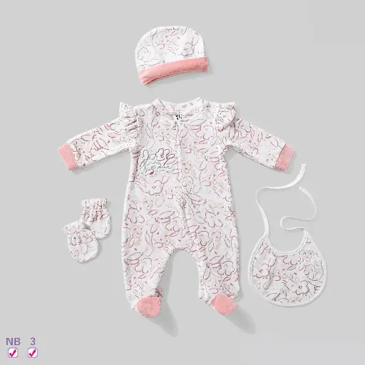[3029] 4-Piece Plush Snow Flowers Bodysuit Set 15829