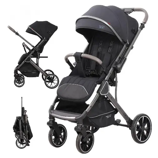 [20375] Kidilo K101 Baby Stroller with Reversible Handle and 360° Swivel Wheels Black