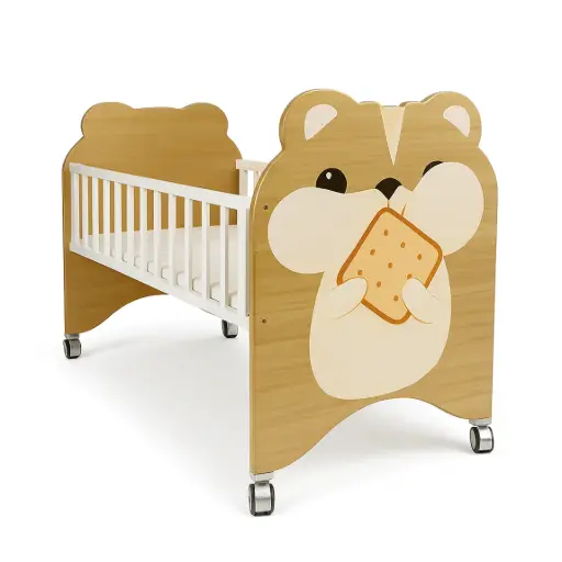 [10022] Cool Baby 203 Wooden Baby Bed 100×60 with Side Opening and Wheels