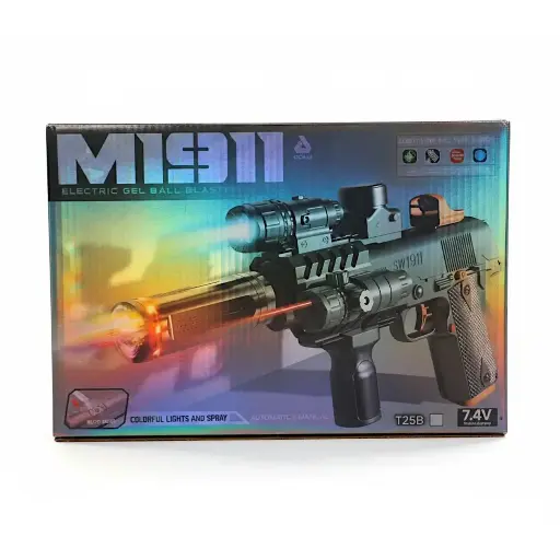 [26755] Laser Gel Blaster Gun with Flashlight, Golden Grip, Steam & Light  T25