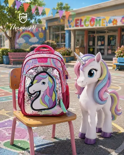 [31337]  3M school bag  18 inches unicorn long hair  7700
