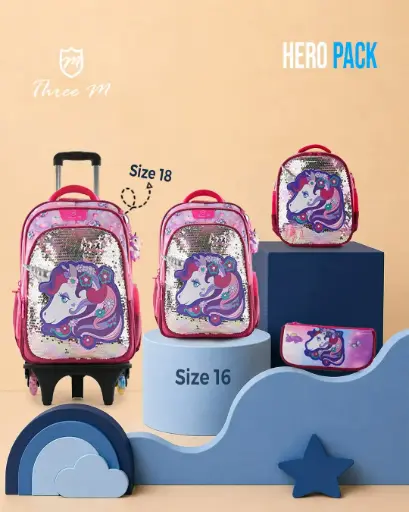 [31346]  3M school bag  16 inches flower unicorn pink  7694