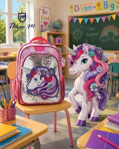 [31346]  3M school bag  16 inches flower unicorn pink  7694