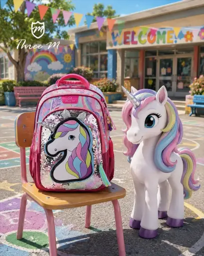 [31347]  3M school bag  16 inches unicorn long hair  7694