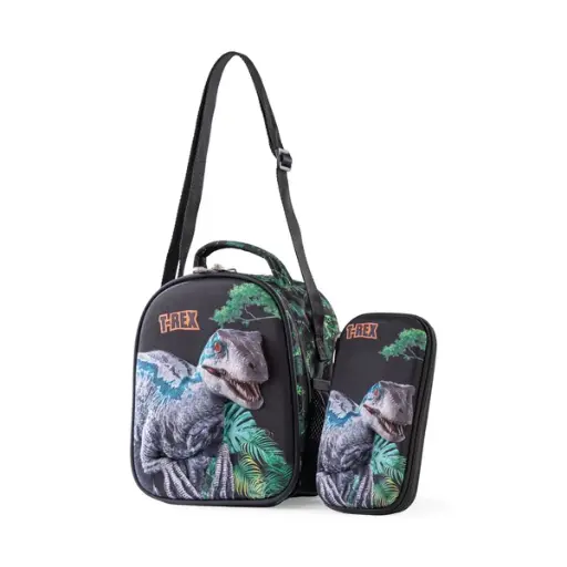 [31480] BAG B.Z   lunch bag & pencil case  (black & green) t-rex