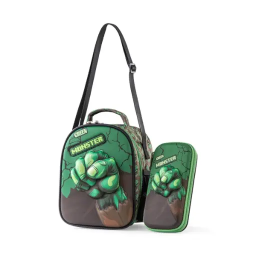 [31482] BAG B.Z   lunch bag & pencil case  (green) monster
