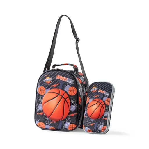 [31485] BAG B.Z lunch bag & pencil case  (black) basket ball