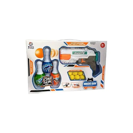 [11472] 2in1 Water Shoot Gun with 3 Bowling Pins & 6 Ball A34-395 648-30 