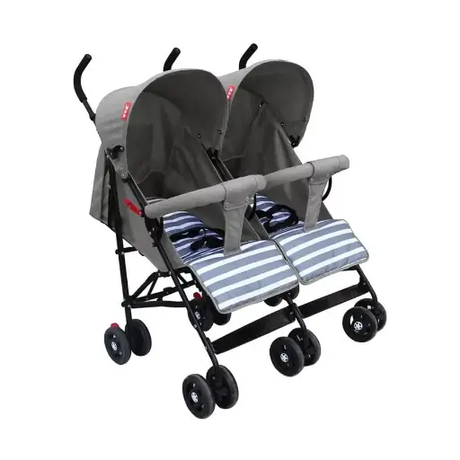 [10044] MML-S500S Twin Stroller – Multi-Position Seats, Separate Sun Canopies, 360° Swivel Front Wheels, Rear Brakes