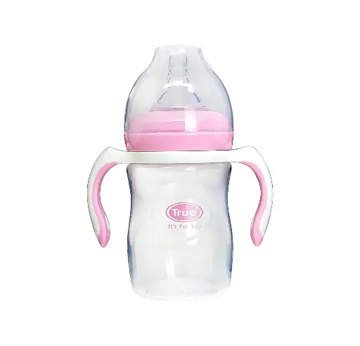 [11337] true wide neck silicone teat bottle +0M handle with cover 180ml 2114