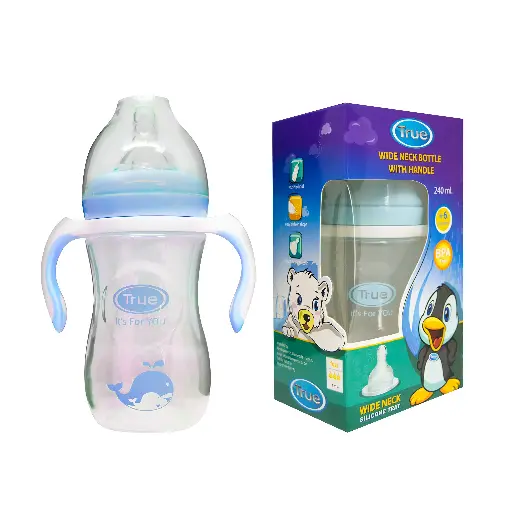 [2098] true wide neck silicone teat bottle +3M handle 240ml 2114 