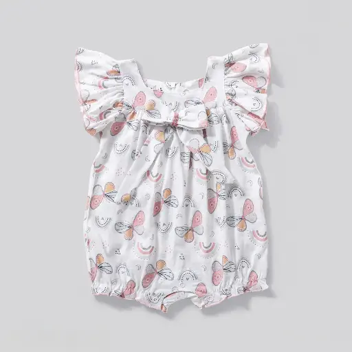 [5352] Butterfly print strap short romper 15913