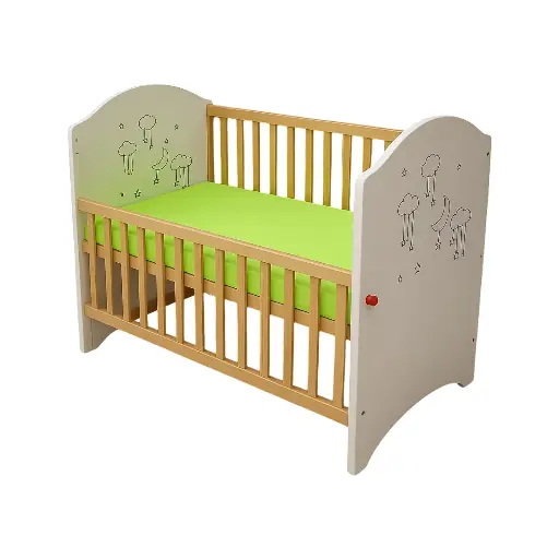 [10311] Edu Fun Wooden Baby Bed with Movable Side and Mattress 120x65