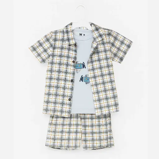 [20252] Shorts set, Airplane checkered 3-piece 9228