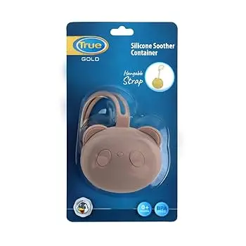 [11927] True Gold Silicon Soother container with hanger 4506