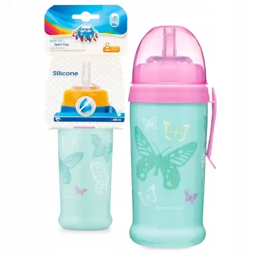 [1006] Canpol babies Non-spill Sport Cup with Silicon Straw 350ml BUTTERFLY 56/515
